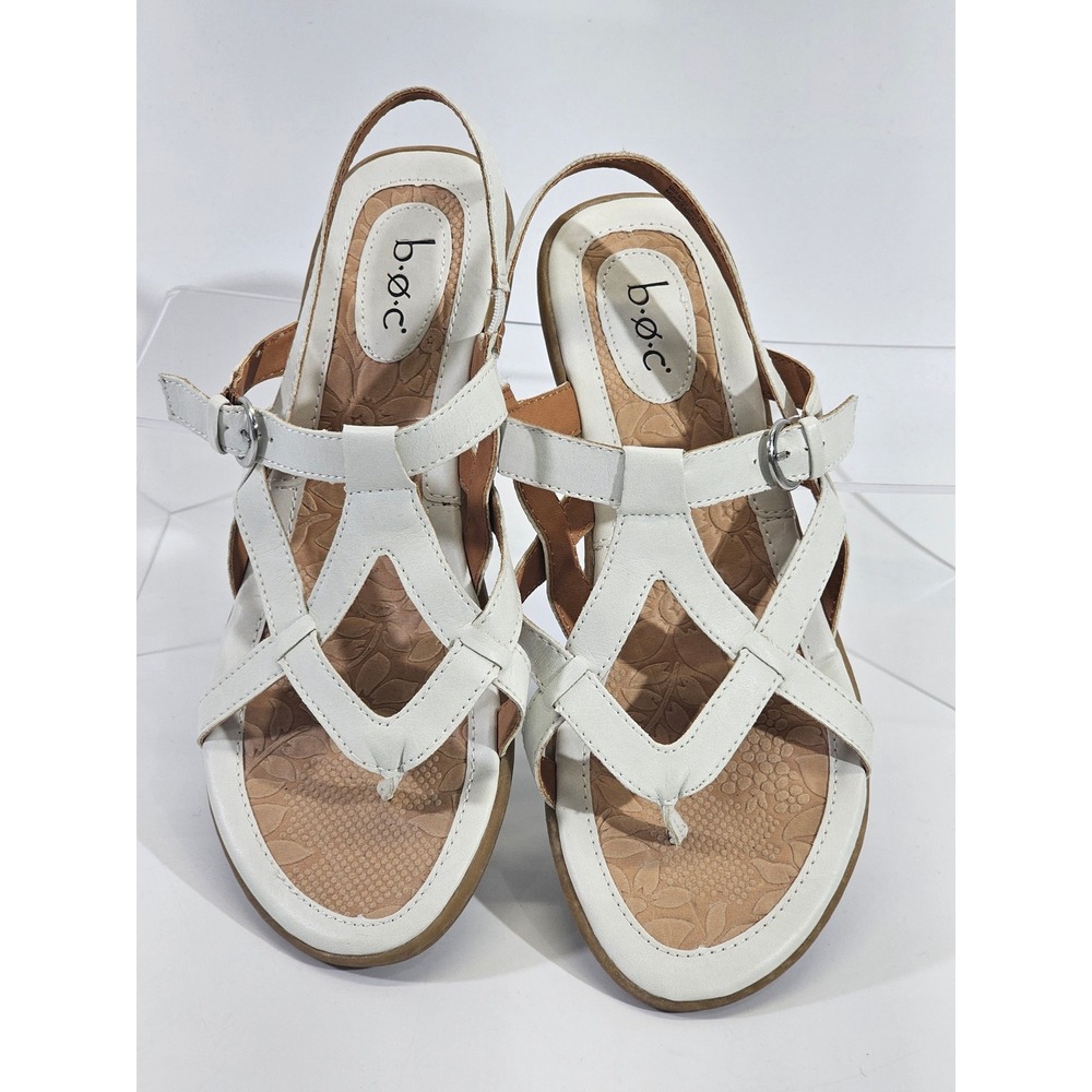 b.o.c. Strappy Thong Sandals Womens 9 White Solid Slingback Buckle Comfort EUC - Picture 6 of 8